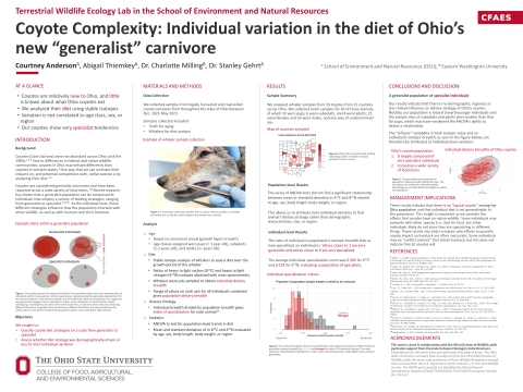 Scientific poster detailing project findings on individual specialization in coyote diet.